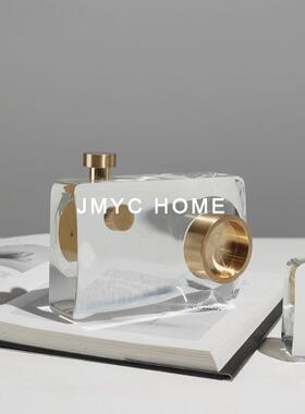 水晶轻奢高级相机桌面摆件办公室玄关酒柜客厅电视柜橱窗软装饰品