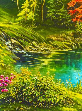 金山聚宝盆挂画浮雕描金字画办公室装饰客厅沙发背景山水画靠山图