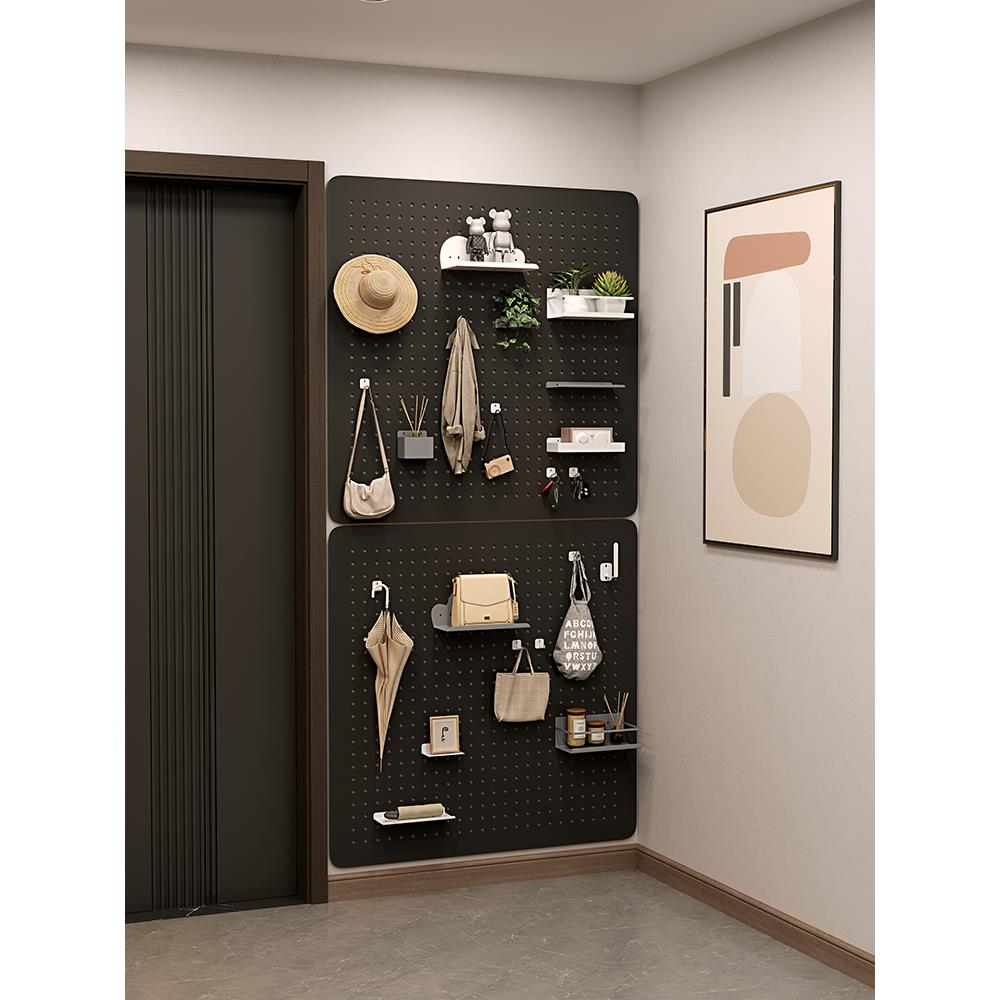 Metal perforated board custom entry door porch balcony desk wall storage rack wall magnetic storage rack accessories