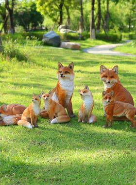 田园狐狸庭院仿真动物狐狸雕塑模型树脂装饰品幼儿园小区草地摆件