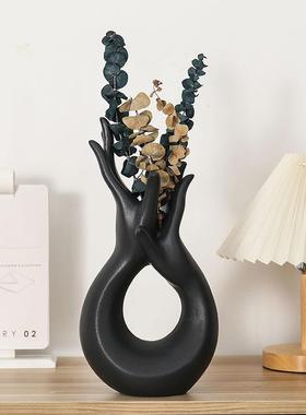装饰工艺品摆件高级感陶瓷花瓶干花花瓶ins北欧轻奢客厅装饰摆件