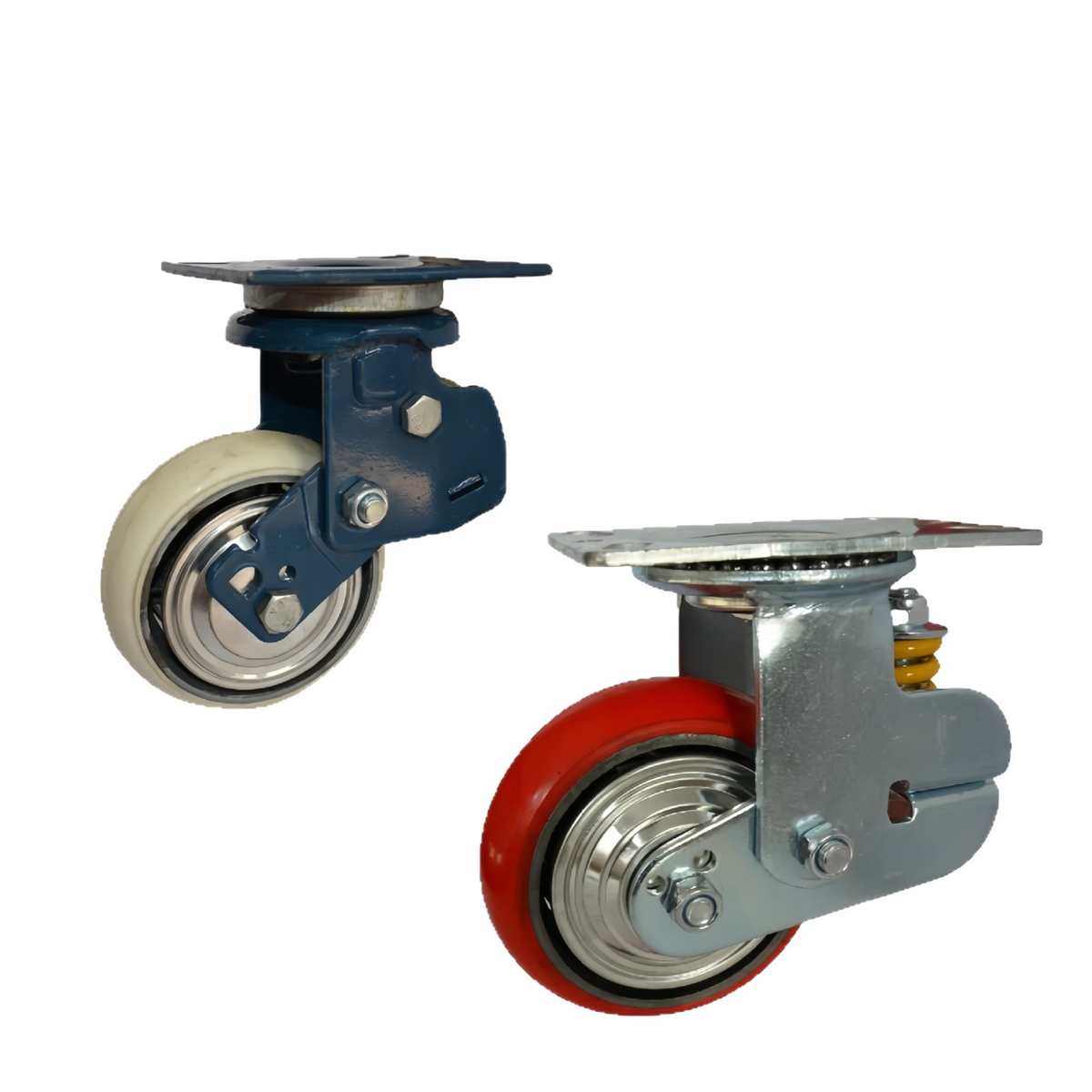 6寸8寸白色红色PU减震脚轮铁芯聚氨酯蓝色单双簧减震轮减震万向轮,淘宝优惠券,粉丝福利购,淘宝优惠卷