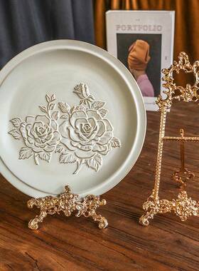 古典做旧盘架盘子支架展架复古浮雕示支摆装饰轻奢件相框架a-455