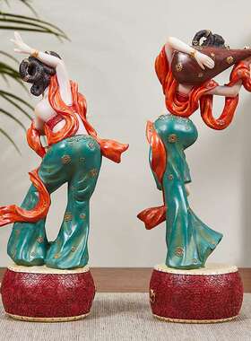 敦煌飞天摆件新中式客厅茶室禅意博古架玄关摆设国风国潮风