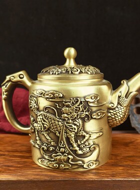 铜雕工艺品古玩铜器黄铜浮雕百福茶壶山水茶壶酒壶家居茶摆件手工