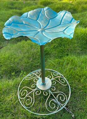 跨境户外蓝色花朵铁艺喂鸟盆公园鸟类欧式喂水盘金属装饰工艺品