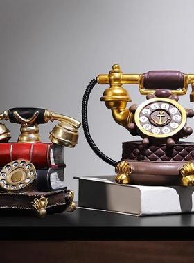 马年摆件客厅高端精致摆件复古电话机模型钟表创意书房咖啡馆餐厅
