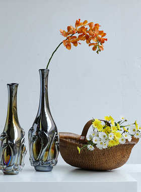 简约复古大气高端电镀厚重玻璃花瓶大号落地摆件设计师软装装饰品