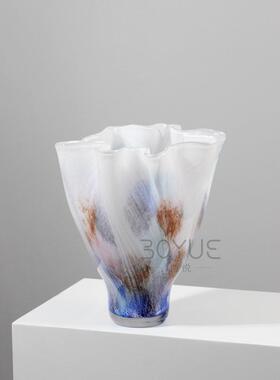 现代轻奢简约彩色花瓣口大口小底琉璃花瓶样板间客厅餐厅桌面摆件