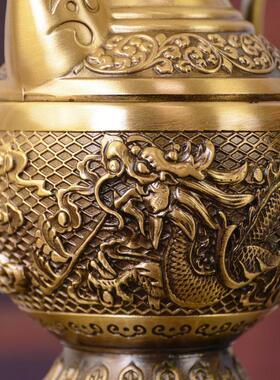 宏达壶全黄铜龙凤呈祥酒浮雕龙凤家居装饰品铜酒铜壶礼摆品件