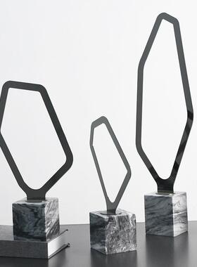 现代北居轻LZT-13奢钛金色铁艺天然理石摆件酒店家客厅欧桌面几大