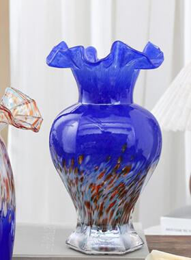 紫色芬顿玻璃花瓶轻奢客厅中古花瓶插花器餐桌样板间家居客厅装饰