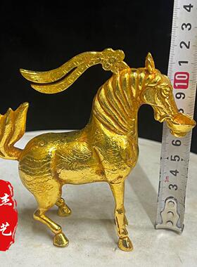 复古锌合金鎏金舞马衔杯仿古做旧摆件 金属工艺品 文创市集老物件