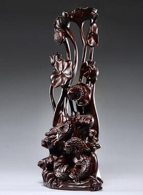 黑檀木雕刻年年有余 根雕红家居客FJR619厅木玄关摆装饰工艺礼品