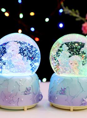 新款直销海洋美人鱼水晶球女生梦幻泡泡公主八音盒水球发光飘雪花
