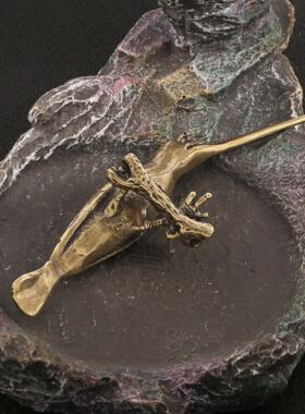 黄铜实心铜器翠鸟小摆件手把件开茶针小铜器铜艺茶宠摆件铜雕香插