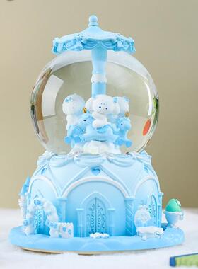多功能水晶球旋转木马手动外转飘雪八音盒水晶球发光发亮桌面摆件