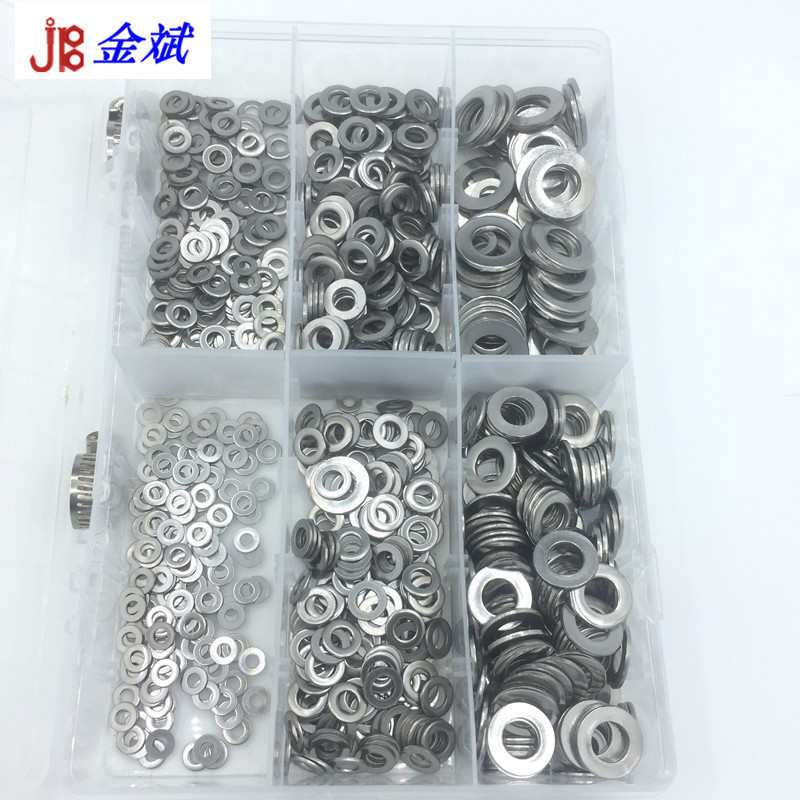 外贸盒装螺丝850PCS 304不锈钢平垫圈圆形垫片套装M3-M10 - 图0