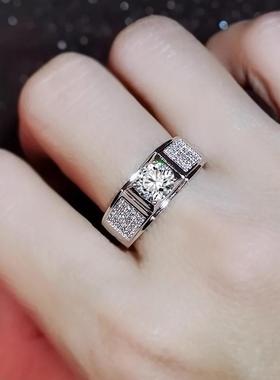 仿真莫桑石男士钻戒2克拉个性霸气满钻活口调节结婚戒指 直播货源