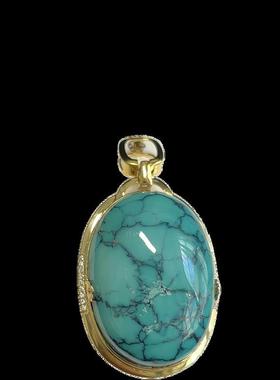 绿松石吊坠18k金镶嵌乌兰花蛋面项坠锁骨链毛衣链挂件30.2*22.3mm