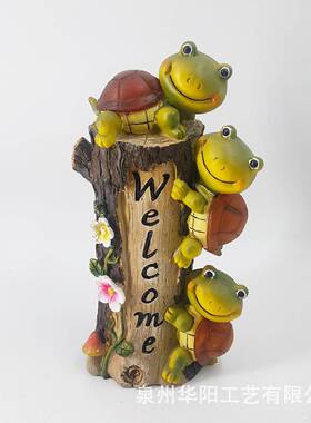 庭院太阳能树脂乌龟装饰跨境花园WELCOME乌龟摆件