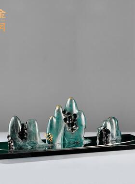 铜金岁月江山如画假山景观铜摆件样板房客厅玄关软装工艺品铜摆件