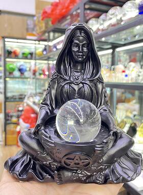 水晶圆形球托底座树脂工艺品五芒星女巫球托摆件桌面摆件