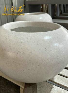 户外景观大款小款圆形泰科石花槽种植盆商场露台水磨石艺术盆
