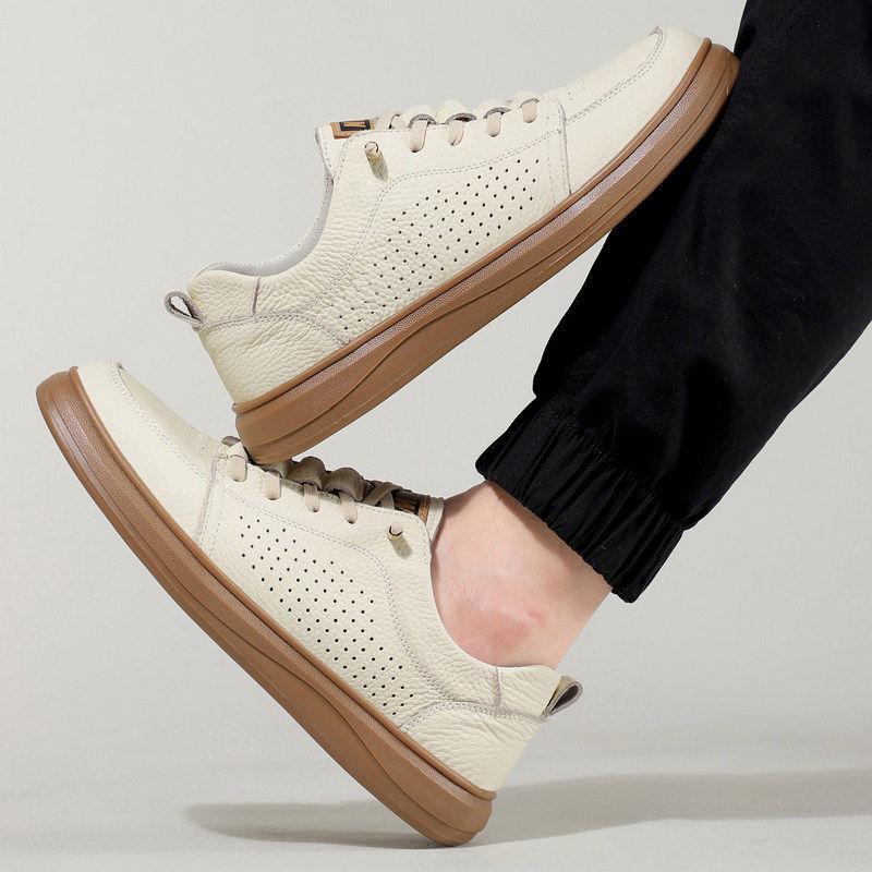 Hong Kong genuine leather top layer cowhide summer sandals for men new soft sole hollow hole shoes one-leg breathable sneakers