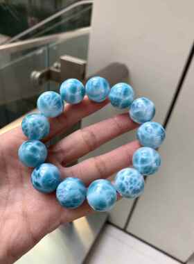 天然多米尼加海纹石手链大颗粒男女款单圈拉利玛圆珠手串规格18mm