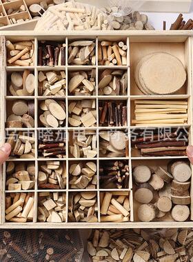 幼儿园小圆木片手工diy美工区低结构材料边角料原木头块木条树枝