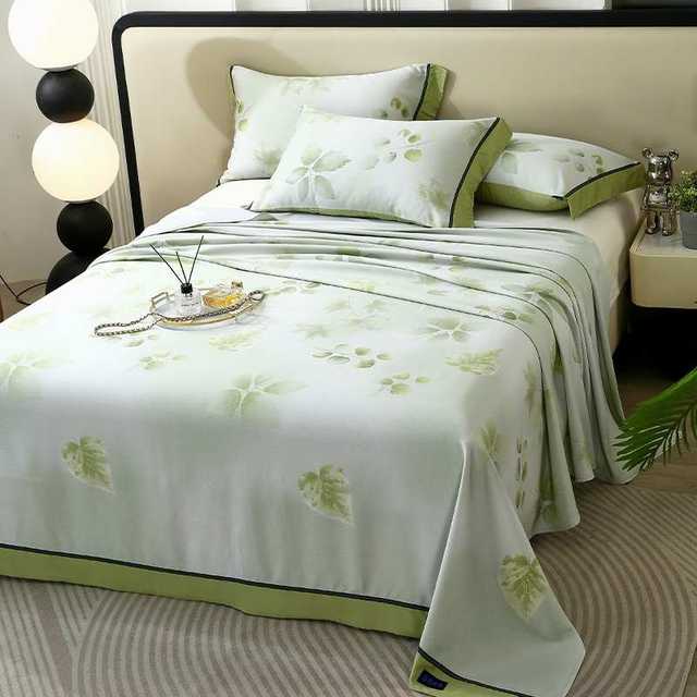 Jade fiber ice silk mat three-piece set summer cool silk bed sheet household double air conditioning mat machine washable soft mat