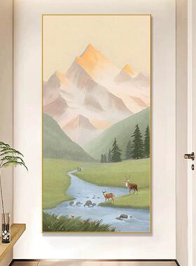 日照金山入户正对门墙挂画玄关装饰画山水画大气玄幻走廊过道壁画