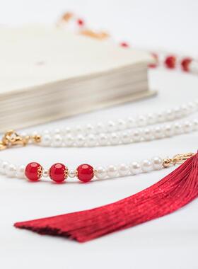 搭配马面裙的项链古风汉服背云流苏旗袍新娘结婚敬酒服璎珞吊坠女