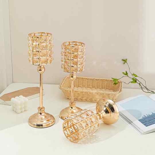 欧式轻奢水晶烛台高脚蜡烛台餐桌装饰品工艺品摆件道具外贸蜡烛杯