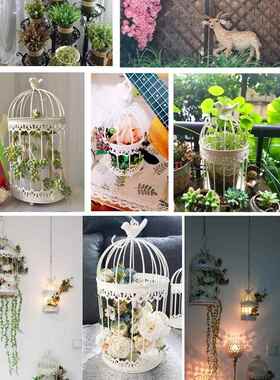 摆件套三铁艺鸟笼多肉花盆可放花盆可挂挂式摩洛哥风格烛台饰品装