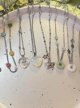 Spring Colorful Flowers Love Pendant Necklace Stainless Stee