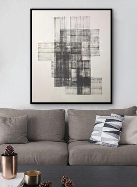 工厂玄关装饰画竖版现代简约手绘油画几何抽象挂画走廊软装艺术画