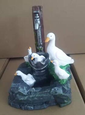 跨境新款动物水龙头流水水池鸭子松鼠太阳能摆件花园庭院树脂雕像