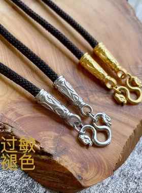 [掉色包换防敏]钛钢龙头M扣24K镀金吊坠毛衣挂链布绳泰国佛牌链子