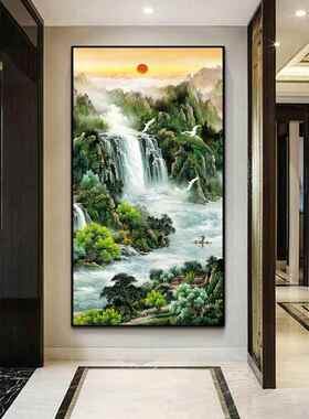 网红东户玄关装水饰旺聚财画源远长画八流方风财水流水生财山风景