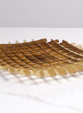 夫北欧轻奢现金网格镂空圆形托盘华饼形USY状果盘代属简约客厅摆