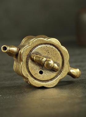 仿古文玩铜器迷你小铜壶摆件助运节节高貔貅盖铜茶壶香炉地摊爆款