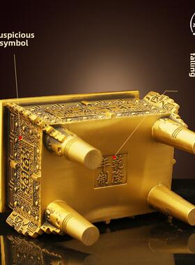 铜鼎纯黄铜方鼎四脚铜财富宝鼎香炉大型酒店办公室入口客厅装修