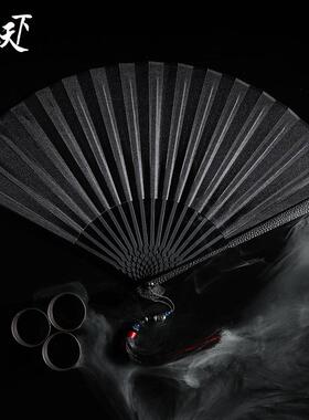 扇子95寸金属合金扇子女中国风非钛合金把玩折扇男古风绢布扇手工