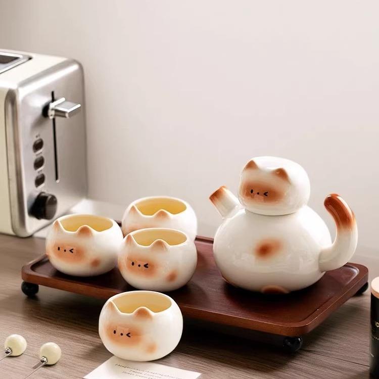 Siamese Cat Teapot Water Gear Set Gift Home Brewing Teapot Cute Ceramic Water Gear Tea Set Housewarming Birthday Gift