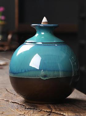 新款陶瓷回流香薰炉 创意蓝色左右逢源高山流水倒流香炉家居摆件