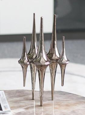 轻奢几何锥体倒影摆件客厅玄关书房样板间售楼处桌面大型艺术饰品