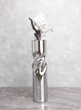 新中式电镀玻璃螺旋花器摆件样板房茶几客厅餐厅桌面花瓶装饰品