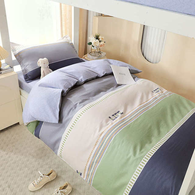 All-cotton dormitory three-piece set pure cotton sheet quilt cover single student dormitory top and bottom bunk bed 6-piece set for boys and girls